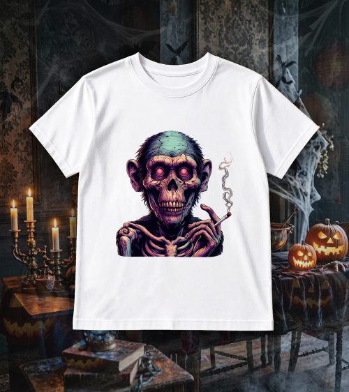 T-shirt col rond blanc enfants Visuel Singe Halloween 1 Col rond Kids / Singe ~ Horreurs