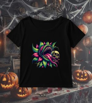 T-shirt col rond noir femmes Visuel Fleur 1 - Horreurs Col rond Femmes / Floor ~ Horreurs