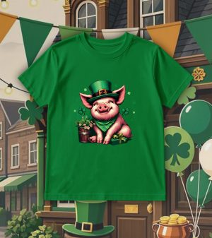 T-shirt col rond vert prairie kids Visuel Cochons I - Saint Patrick Col rond Kids / Cochon ~ Saint Patrick