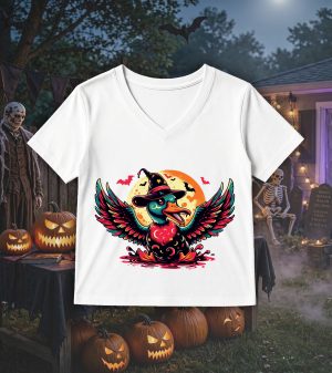 T-shirt col v blanc femmes Visuel Canards 1 - Horreurs Col V Femmes / Canard ~ Horreurs