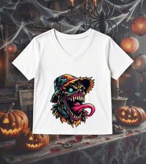 T-shirt col v blanc femmes Visuel Epouvantails 1 - Horreurs Col V Femmes / Épouvantail ~ Horreurs