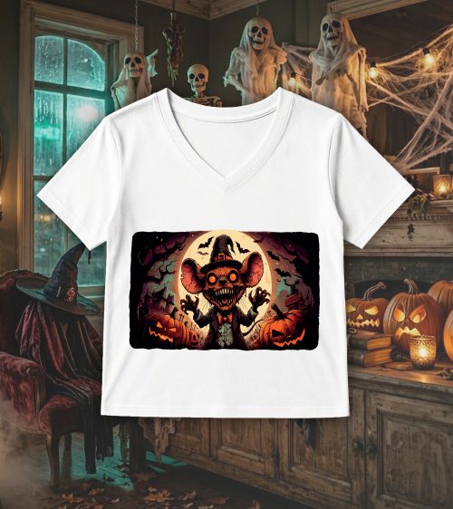 T-shirt col v blanc femmes Visuel Souris 1 Col V Femmes / Souris ~ Horreurs
