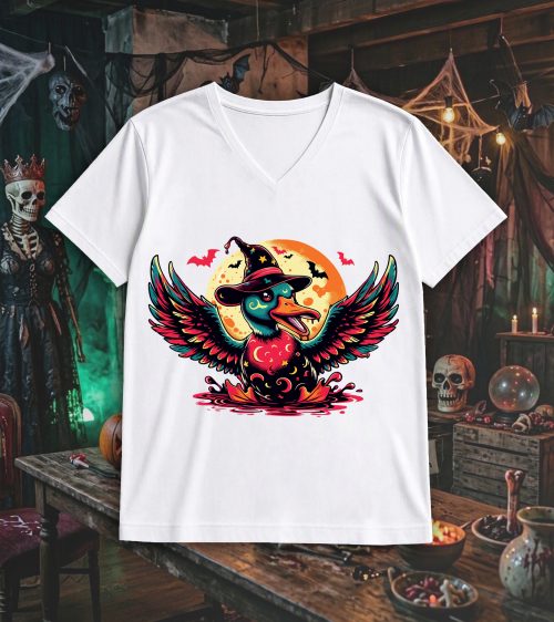 T-shirt col v blanc hommes Visuel Canards 1 - Horreurs Col V Hommes / Canard ~ Horreurs