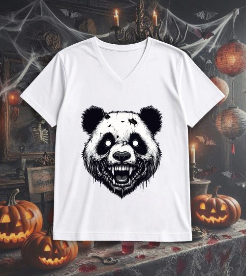 T-shirt col v blanc hommes Visuel Panda halloween 1 Col V Hommes / Panda I ~ Horreurs