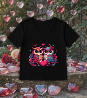 T-shirt noir col V femme vue de face Visuel Chouettes I - Loves Col V Femmes / Chouettes ~ Loves