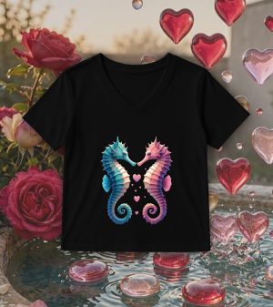 T-shirt noir col V femme vue de face Visuel Hippocampes I - Loves Col V Femmes / Hippocampes ~ Loves