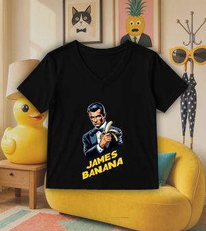 T-shirt noir col V femme vue de face Visuel James bond I - Humours Col V Femmes / James Banana ~ Humours
