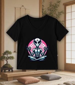 T-shirt noir col V femme vue de face Visuel Méditations - yoga II - Spirituelles Zen Col V Femmes / Ovni ~ Spirituelles & Zen