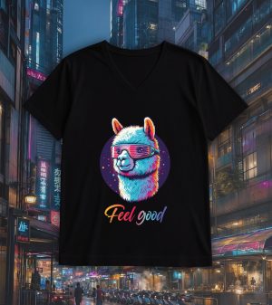 T-shirt noir col V homme vue de face Alpaga lunettes futuristes I Col V Hommes / Alpaga ~ Colors Vibes