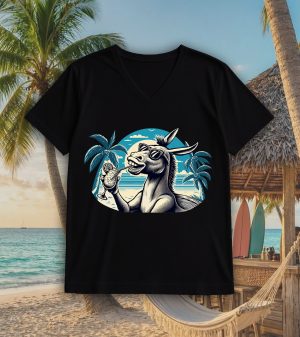 T-shirt noir col V homme vue de face Visuel Ânes I - Eat me, drunk me Col V Hommes / Âne I ~ Summers Vibes