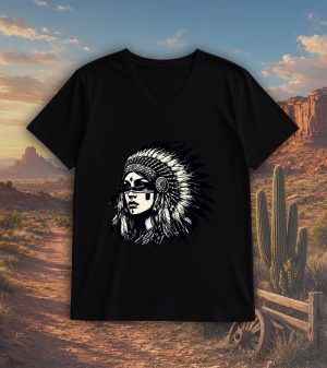 T-shirt noir col V homme vue de face Visuel Apaches I - Western Col V Hommes / Apache I ~ Westerns