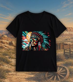 T-shirt noir col V homme vue de face Visuel Apaches II - Western Col V Hommes / Apache II ~ Westerns