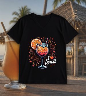T-shirt noir col V homme vue de face Visuel Apéros II - Eat me, drunk me Col V Hommes / Apéro II ~ Eat me, drunk me