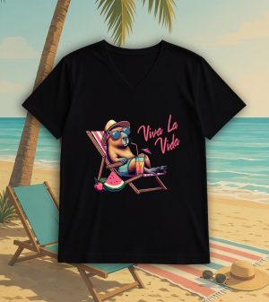 T-shirt noir col V homme vue de face Visuel Capybara II - Humours Col V Hommes / Capybara II ~ Summers Vibes