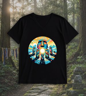 T-shirt noir col V homme vue de face Visuel Ile de paques II - Spirituelles Zen Col V Hommes / Ile de Pâques II ~ Spirituelles & Zen