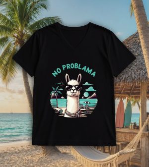 T-shirt noir col V homme vue de face Visuel Lamas I - Animaux Col V Hommes / Lama I ~ Summers Vibes