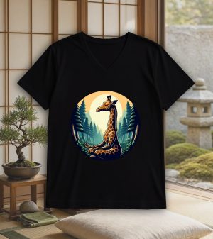 T-shirt noir col V homme vue de face Visuel Méditations - yoga I - Spirituelles Zen Col V Hommes / Girafe ~ Spirituelles & Zen