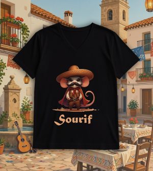 T-shirt noir col V homme vue de face Visuel Souris I - Dances & fiestas Col V Hommes / Souris ~ Danses & Fiestas