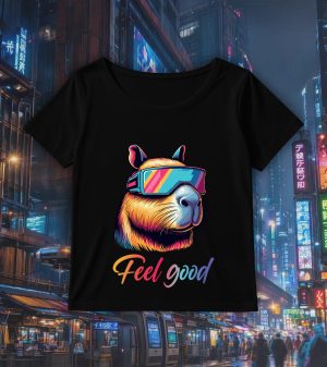T-shirt noir col rond large femme vue de face Capybara lunettes futuristes I Col rond Femmes / Capybara ~ Colors Vibes