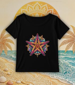 T-shirt noir col rond large femme vue de face Etoile mandala I Col rond Femmes / Etoile ~ Mandala