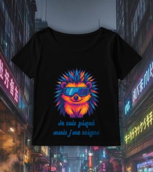 T-shirt noir col rond large femme vue de face Hérissons lunettes futuristes II Col rond Femmes / Hérisson II ~ Colors Vibes