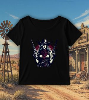 T-shirt noir col rond large femme vue de face Visuel Cowboys I - Western Col rond Femmes / Cowboy I ~ Westerns