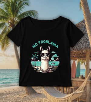 T-shirt noir col rond large femme vue de face Visuel Lamas I - Animaux Col rond Femmes / Lama I ~ Summers Vibes