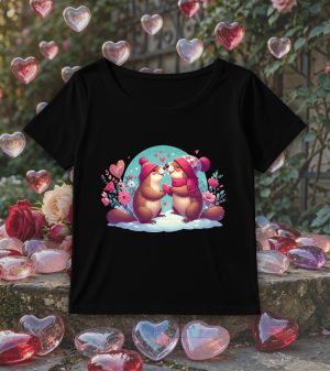 T-shirt noir col rond large femme vue de face Visuel Marmottes I - Loves Col rond Femmes / Marmottes ~ Loves