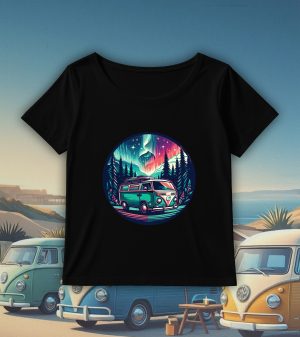 T-shirt noir col rond large femme vue de face Visuel van IV - Véhicules Col rond Femmes / Van IV ~ Vintages Cars