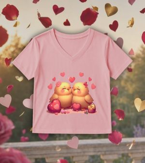 T-shirt rose col V femme vue de face Visuel Poussins I - Loves Col V Femmes / Poussins ~ Loves