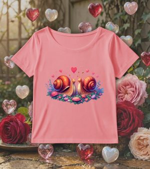 T-shirt rose col rond large femme vue de face Visuel Escargots I - Loves Col rond Femmes / Escargots ~ Loves