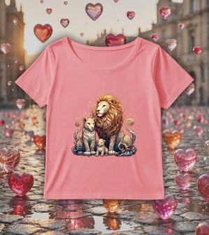 T-shirt rose col rond large femme vue de face Visuel Lions I - Animaux Col rond Femmes / Lions ~ Loves