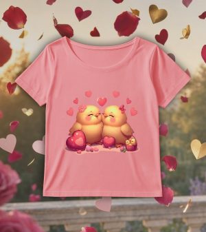 T-shirt rose col rond large femme vue de face Visuel Poussins I - Loves Col rond Femmes / Poussins ~ Loves