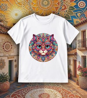 T-shirts blanc kids Chat Mandala I Col rond Kids / Chat ~ Mandala