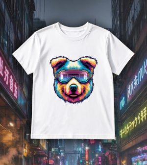 T-shirts blanc kids Chien lunettes futuristes I Col rond Kids / Chien ~ Colors Vibes