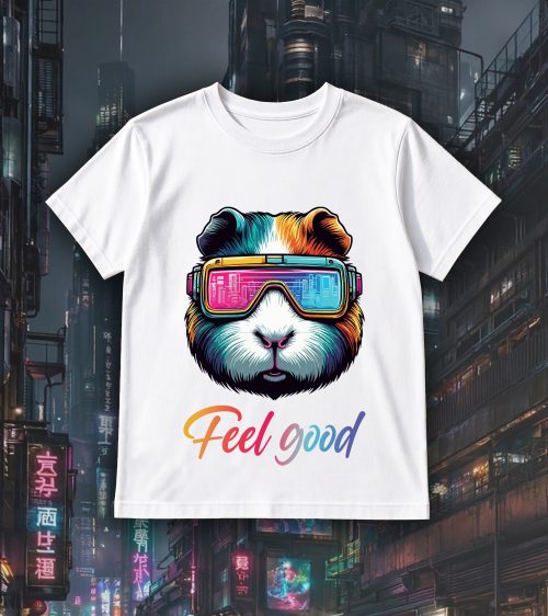 T-shirts blanc kids Cochons d'Inde lunettes futuristes I Col rond Kids / Cochon d’Inde ~ Colors Vibes