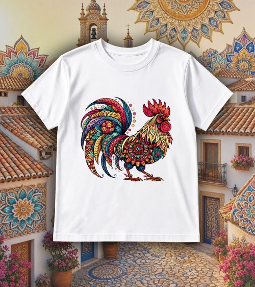 T-shirts blanc kids Coq Mandala I Col rond Kids / Coq ~ Mandala