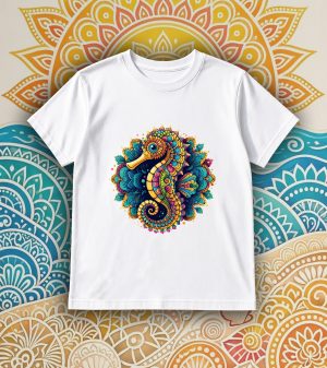 T-shirts blanc kids Hippocampe Mandala I Col rond Kids / Hippocampe ~ Mandala
