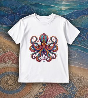 T-shirts blanc kids Pieuvre Mandala I Col rond Kids / Pieuvre ~ Mandala