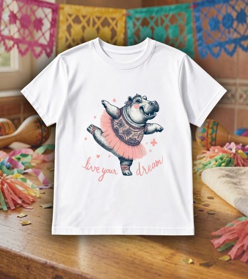 T-shirts blanc kids Visuel Animaux drôles II -Dances & fiestas Col rond Kids / Hippopotame ~ Danses & Fiestas