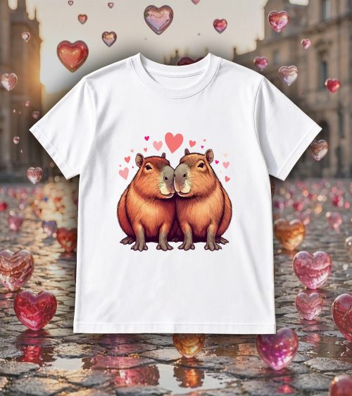 T-shirts blanc kids Visuel Capybaras amoureux I - Loves Col rond Kids / Capybaras ~ Loves