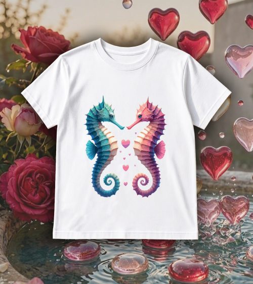 T-shirts blanc kids Visuel Hippocampes I - Loves Col rond Kids / Hippocampes ~ Love