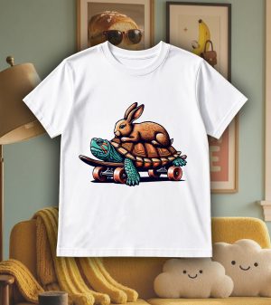 T-shirts blanc kids Visuel Tortues I - Humours Col rond Kids / Lièvre & Tortue ~ Humours