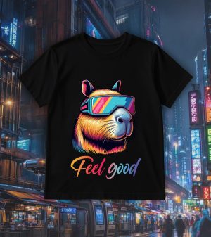 T-shirts noir kids Capybara lunettes futuristes I Col rond Kids / Capybara ~ Colors Vibes