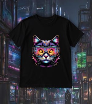 T-shirts noir kids Chats lunettes I Col rond Kids / Chat ~ Colors Vibes