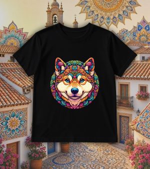 T-shirts noir kids Chien Mandala I Col rond Kids / Chien ~ Mandala