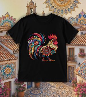 T-shirts noir kids Coq Mandala I Col rond Kids / Coq ~ Mandala
