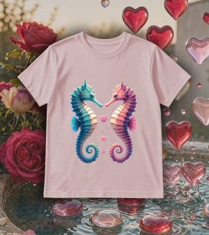 T-shirts rose kids Visuel Hippocampes I - Loves Col rond Kids / Hippocampes ~ Loves