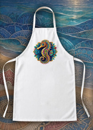 Tablier blanc vue de face Hippocampe Mandala I Tablier Hippocampe ~ Mandala