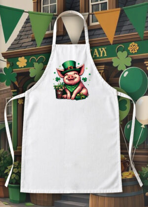 Tablier blanc vue de face Visuel Cochons I - Saint Patrick Tablier Cochon ~ Saint Patrick
